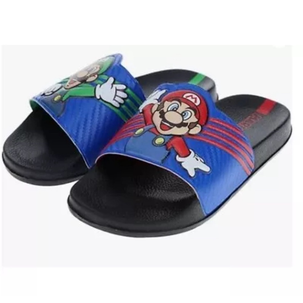 Super Mario Nintendo Sandals, Mario & Luigi Mismatch Slide Sandal, Boys S 12/13